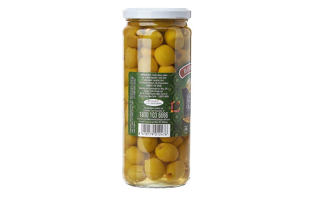 Borges Green Pitted Olives-    Glass Jar  450 grams